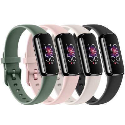4 Pack Sport Bands Compatible with Fitbit Luxe Bands for Women Men, Soft Straps Wristbands for Fitbit Luxe Fitness and Wellness Tracker (Starlight/Avocado Green/Light Pink/Black,Large)