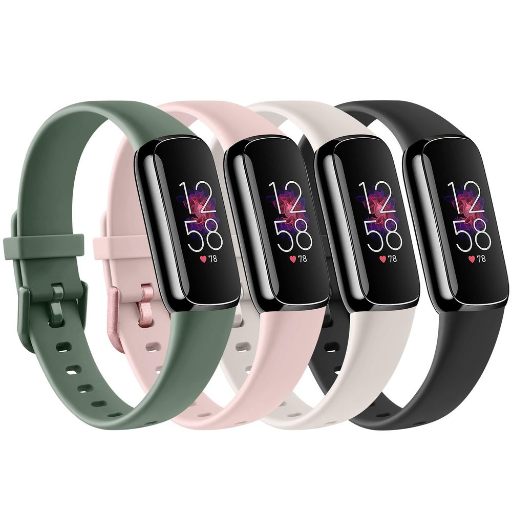 4 Pack Sport Bands Compatible with Fitbit Luxe Bands for Women Men, Soft Straps Wristbands for Fitbit Luxe Fitness and Wellness Tracker (Starlight/Avocado Green/Light Pink/Black,Large)