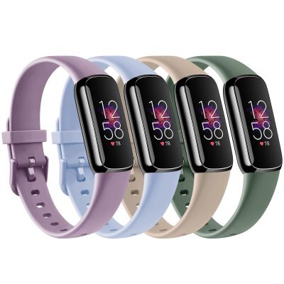 4 Pack Sport Bands Compatible with Fitbit Luxe Bands for Women Men, Soft Replacement Straps Wristbands for Fitbit Luxe Fitness Tracker (Light Purple/Baby Blue/Milk Tea/Avocado Green,Large)