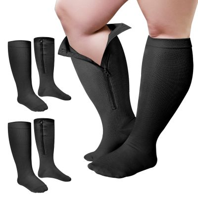 Hillban Wide Calf Plus Size Zip Compression Socks,Large-large,Black