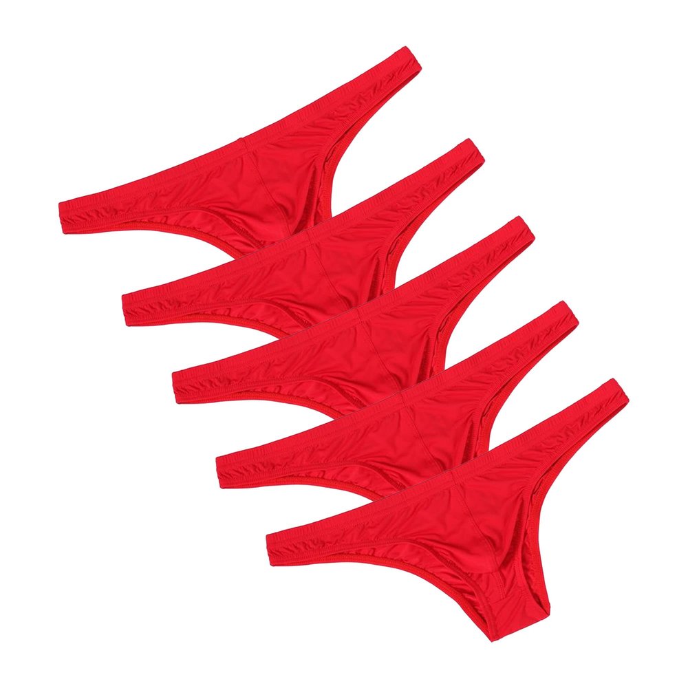 JEsilunmaMY Men's Low Rise Bulge Pouch Briefs Ice Silk Breathable Sexy Bikini Underwear Solid Color Stretch Underpants Brief (Red-5PC,Medium)