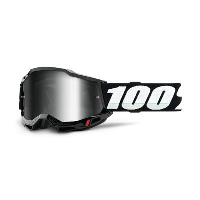 100% Accuri 2 Goggles - Eyewear for Motocross & Mountain Biking - Goggles for Dirt Bikes, Motorcycles & Bike Sports - Black, Mirror Silver Lens