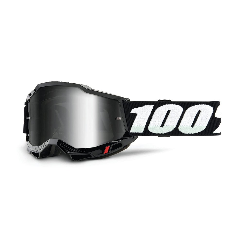 100% Accuri 2 Goggles - Eyewear for Motocross & Mountain Biking - Goggles for Dirt Bikes, Motorcycles & Bike Sports - Black, Mirror Silver Lens
