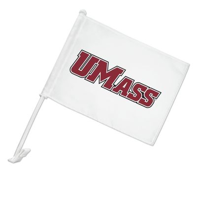 University of Massachusetts Secondary Logo Car Truck Flag with Window Clip On Pole Holder - Left Driver Side