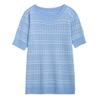 HEYDHSDC Women Summer Stripe Kint T Shirt Loose Casual Short Sleeve O Neck Sweater Jumper Pullover Blue M view 1