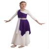 YOOJOO Child Asymmetrical Praise Dance Tunic for Girls Color Block Praise Liturgical Lyrical Dance Dress Purple 12 Years view 4