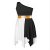 YOOJOO Child Asymmetrical Praise Dance Tunic for Girls Color Block Praise Liturgical Lyrical Dance Dress Black 16 Years view 1