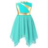 YOOJOO Girls Liturgical Praise Dance Tunic Tank Pullover Metallic Patchwork Sleeveless Asymmetrical Hem Lyrical Dance Turquoise 10 Years view 1