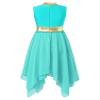 YOOJOO Girls Liturgical Praise Dance Tunic Tank Pullover Metallic Patchwork Sleeveless Asymmetrical Hem Lyrical Dance Turquoise 10 Years view 2