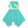 YOOJOO Girls Liturgical Praise Dance Tunic Tank Pullover Metallic Patchwork Sleeveless Asymmetrical Hem Lyrical Dance Turquoise 10 Years view 3