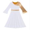 YOOJOO Girls Praise Dance Robe Liturgical Worship Metallic Patchwork Bell Long Sleeve Dress Loose Fit Church Dancewear G0446#-White 4 Years view 4