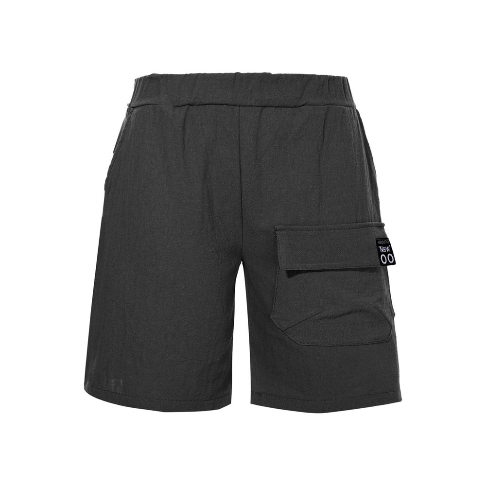 FEESHOW Kids Boys Girls Cotton Pull On Cargo Shorts with Pockets Athletic Sports Casual Dolphin Shorts Activewear Black D 9-10 Years