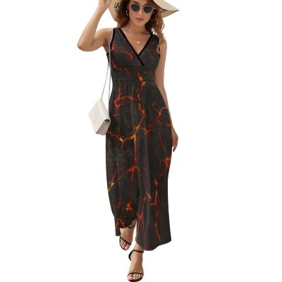 Volcano Women's Dresses Sleeveless V-Neck Maxi Long Dress Casual Loose Beach Dress Sundress XL