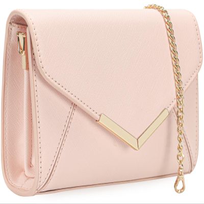 DEXMAY Women Envelope Clutch Faux Saffiano Leather Evening Handbag Foldover Clutch Bag Formal Dressy Purse Pale Pink