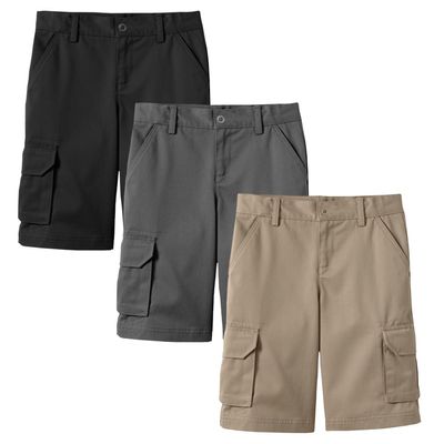 3-Pack Boys Cargo Stretch Shorts, Casual Cotton Blend Short with Multi Pocket for Outdoor, Camping, Hiking, (Sizes, 8-18)