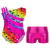 Nikiikoo Kids Girls Sparkly Gymnastics Leotards with Shorts Outfits Ballet Dance Biketard Gym Clothes Swimwear D#Rainbow05 14 Years view 1