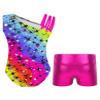 Nikiikoo Kids Girls Sparkly Gymnastics Leotards with Shorts Outfits Ballet Dance Biketard Gym Clothes Swimwear D#Rainbow05 14 Years view 2