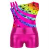Nikiikoo Kids Girls Sparkly Gymnastics Leotards with Shorts Outfits Ballet Dance Biketard Gym Clothes Swimwear D#Rainbow05 14 Years view 3