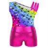 Nikiikoo Kids Girls Sparkly Gymnastics Leotards with Shorts Outfits Ballet Dance Biketard Gym Clothes Swimwear D#Rainbow05 14 Years view 4