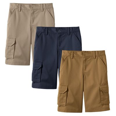 3-Pack Boys Cargo Stretch Shorts, Casual Cotton Blend Short with Multi Pocket for Outdoor, Camping, Hiking, (Sizes, 8-18)
