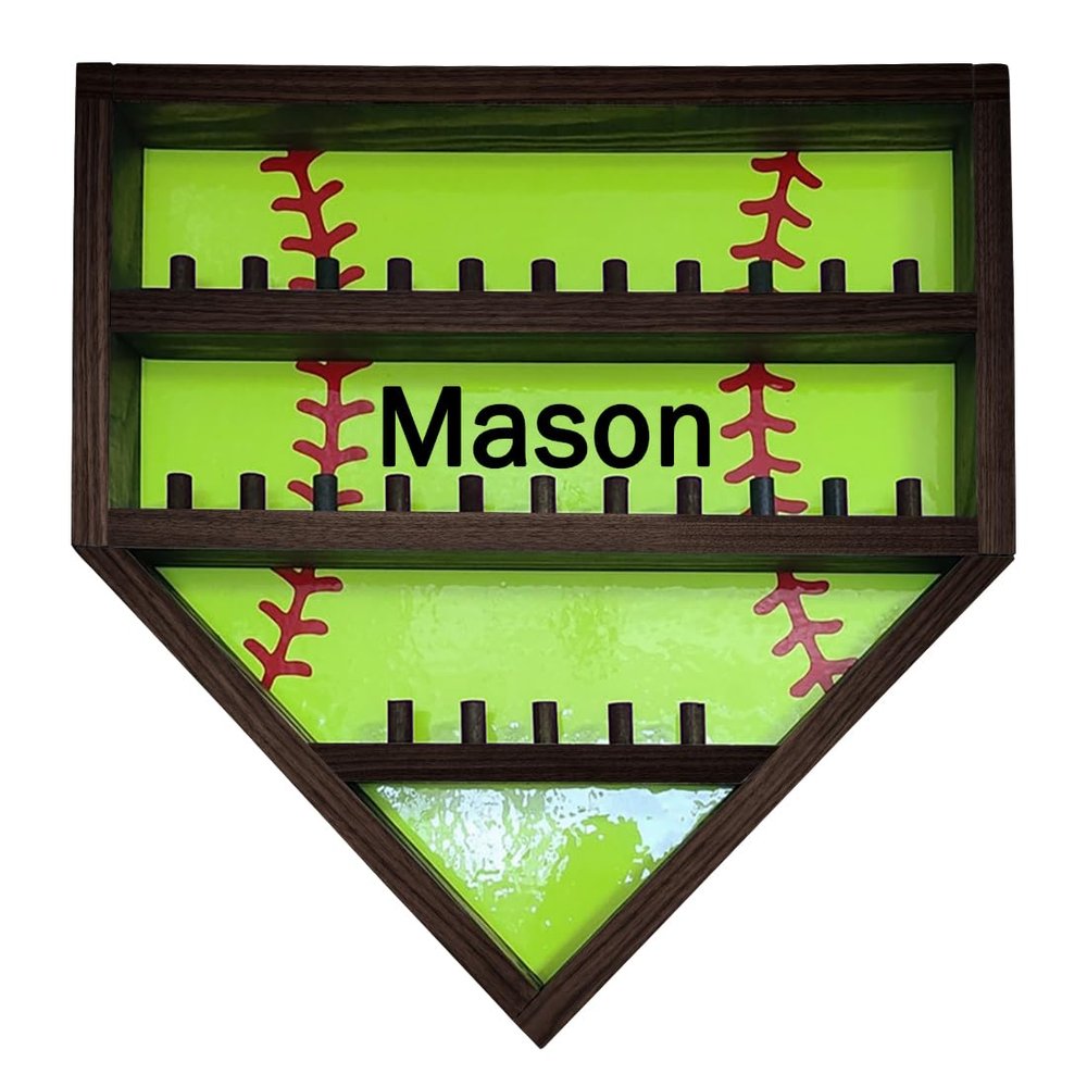 Personalized Baseball Display Case Wood Display Holder for Baseballs Custom Name Balls Wall Mount Display Case Championship Ring Display Case Baseball Storage Father's Day Birthday (Softball-Black)