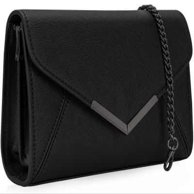 DEXMAY Women Envelope Clutch Faux Saffiano Leather Evening Handbag Foldover Clutch Bag Formal Dressy Purse Black