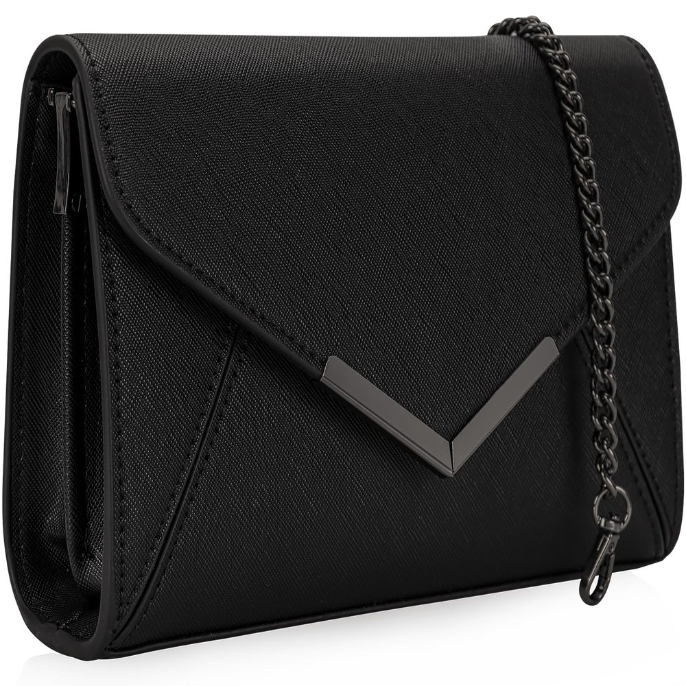 DEXMAY Women Envelope Clutch Faux Saffiano Leather Evening Handbag Foldover Clutch Bag Formal Dressy Purse Black