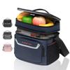 EVERFUN Insulated Lunch Bag Soft Lunch Box for Men Dual Compartments Small Lunch Box Collapsible Waterproof Leak-Proof for Work, Navy