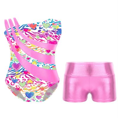Nikiikoo Kids Girls Sparkly Gymnastics Leotards with Shorts Outfits Ballet Dance Biketard Gym Clothes Swimwear D#Zebra06 10 Years