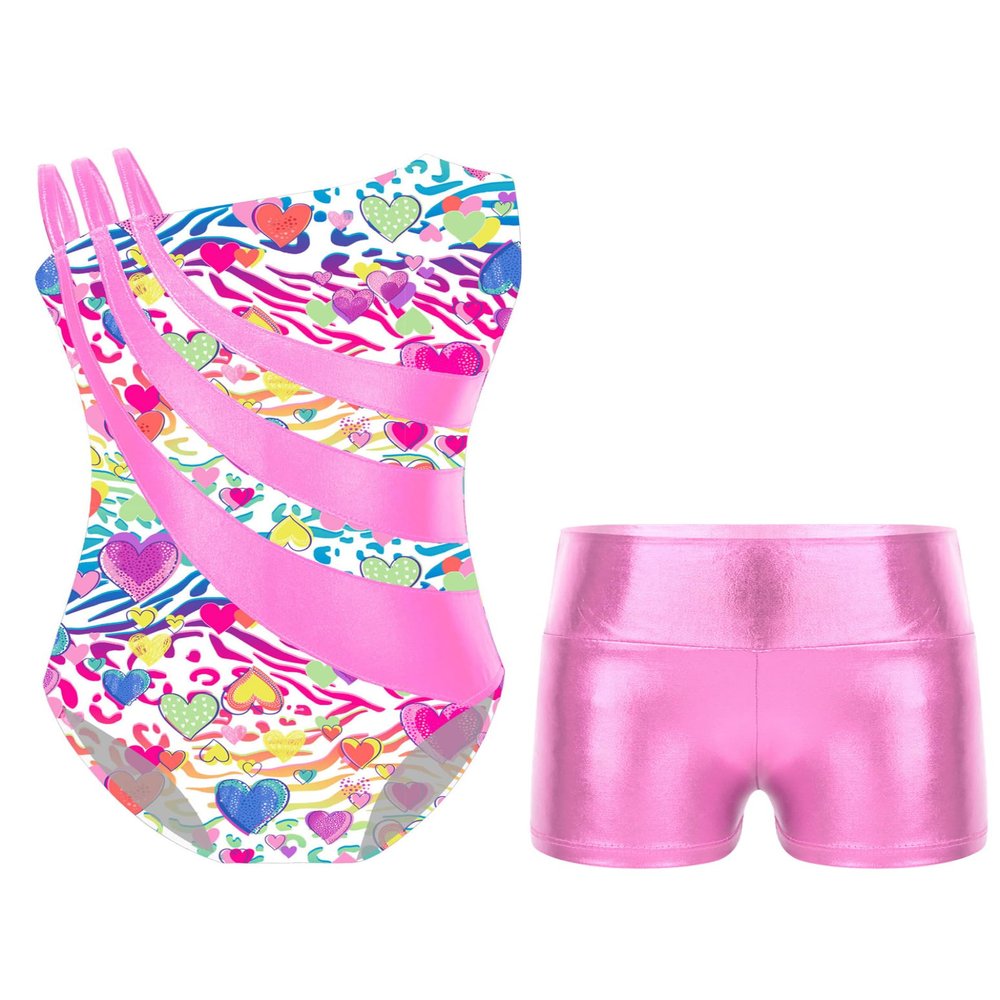 Nikiikoo Kids Girls Sparkly Gymnastics Leotards with Shorts Outfits Ballet Dance Biketard Gym Clothes Swimwear D#Zebra06 10 Years