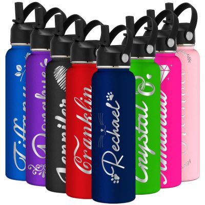 Busparst Custom Engraved Water Bottle Insulated with Straw Personalized Sport Water Bottle with Name Customize Stainless Steel Water Bottle with Straw Lid for Men Women