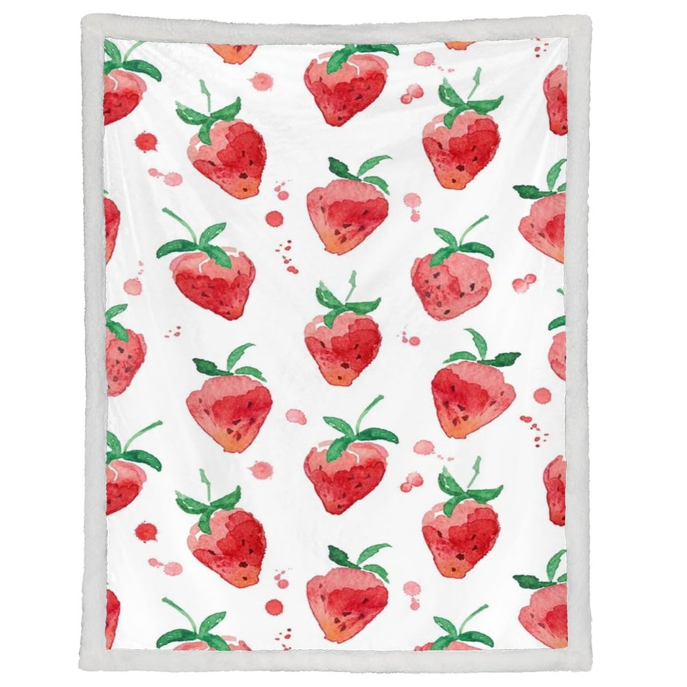 Watercolor Strawberry Throw Blanket Lightweight Soft Blanket for Women Mom Adult Couch Bed Camping Outdoor Picnic Travel Outdoor (30 x 40 in)
