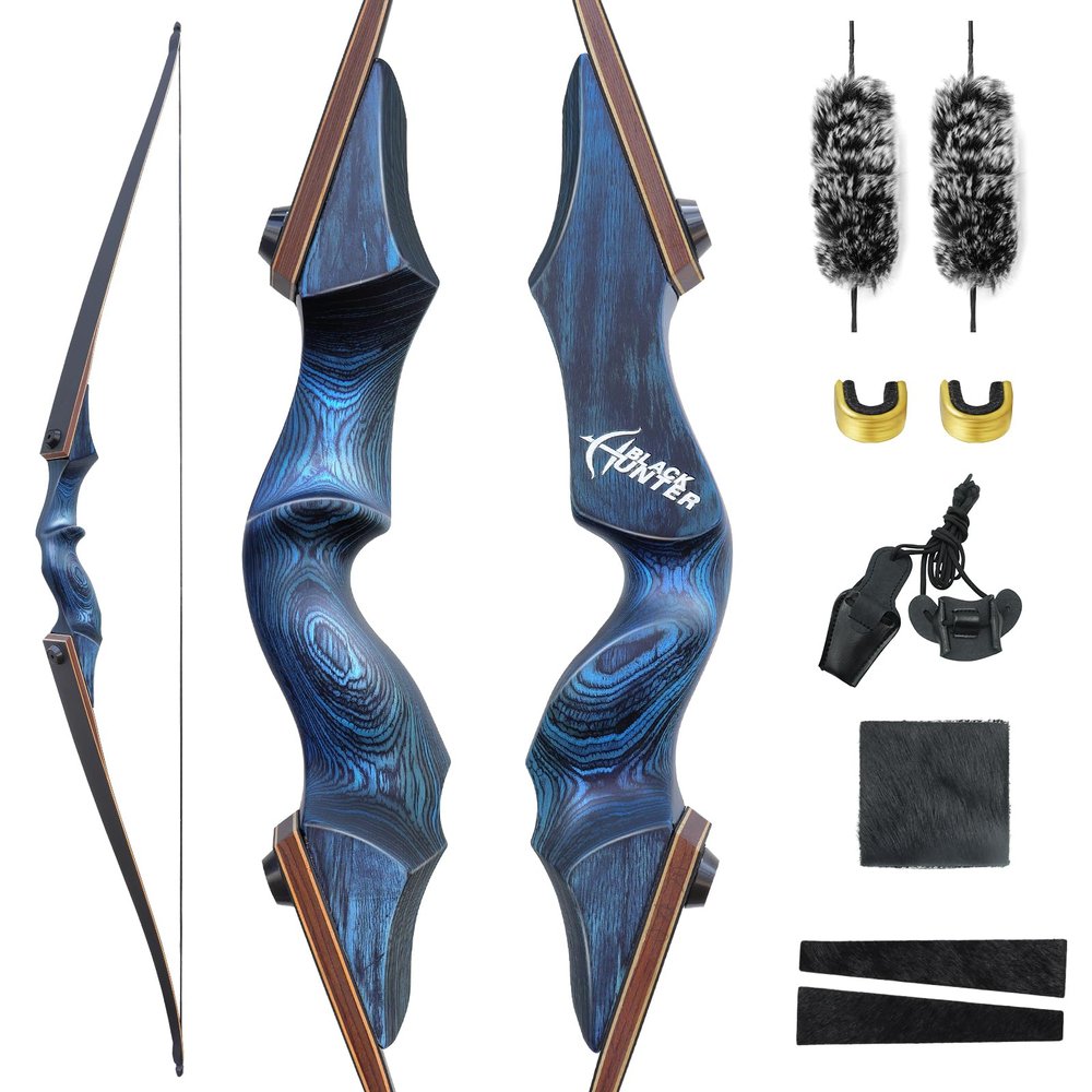 oubert 60 Inch Black Hunter Longbow 20-60lbs Takedown Bow Traditional Bow with Bamboo Core Limbs Right Hand Hunting Bow for Outdoor Hunting Shooting (45LBS)