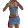 Hengloo Women Skirt Top Set Y2k Style Summer Knitted Ladies Dress Suit Navel Exposed Clubwear fit Clothing Blue view 1