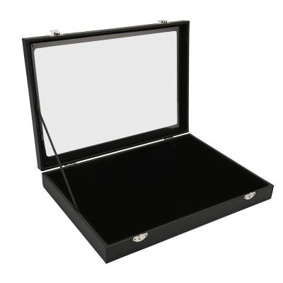 HOHXFYP Pin Display Case,13.8 X 9.4in Jewelry Display Case with Lock Buckle, Premium Organizer Case with Transparent Glass Lid for Neat Storage of Pins, Medals(Large)