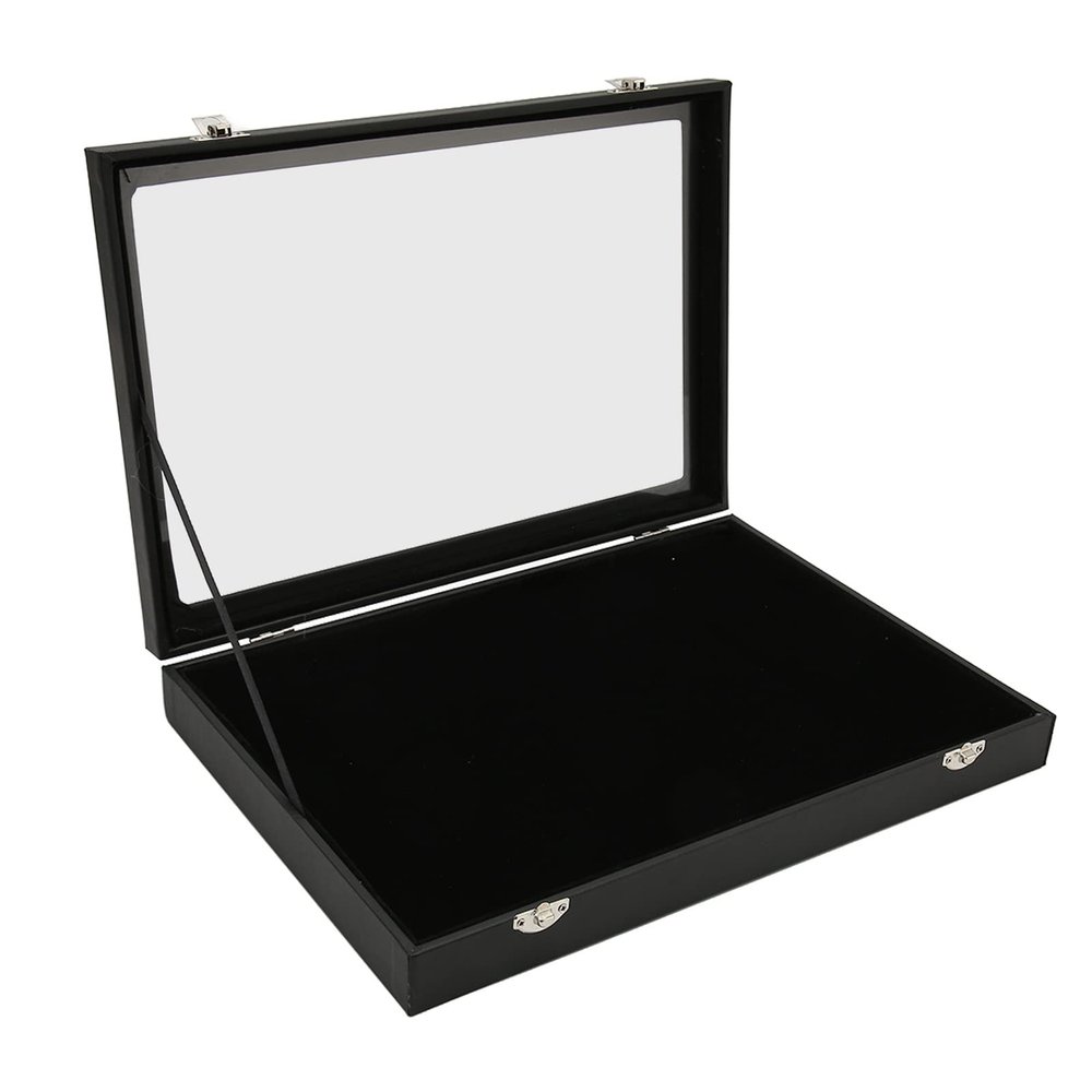 HOHXFYP Pin Display Case,13.8 X 9.4in Jewelry Display Case with Lock Buckle, Premium Organizer Case with Transparent Glass Lid for Neat Storage of Pins, Medals(Large)