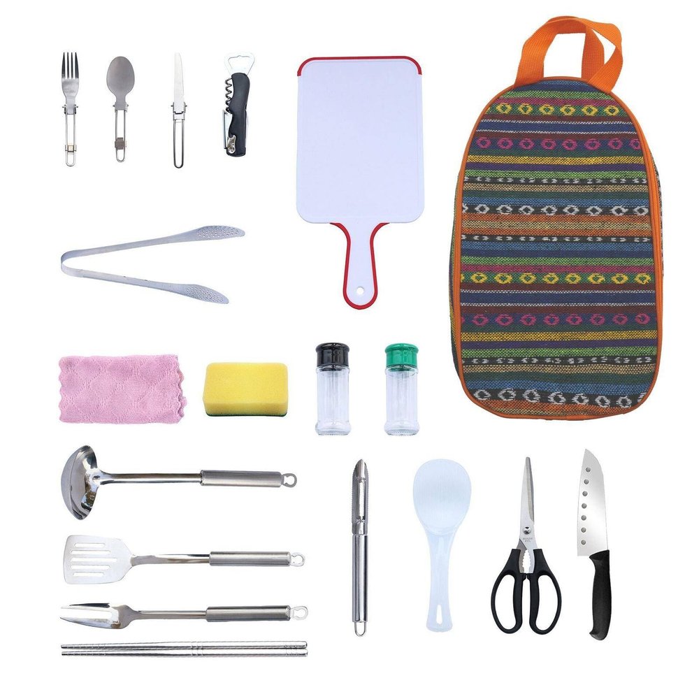FYOBOT Outdoor Cookware 18-Piece Multifunctional Portable Camping Kitchen Set Convenient Outdoor Cookware Picnic Bag