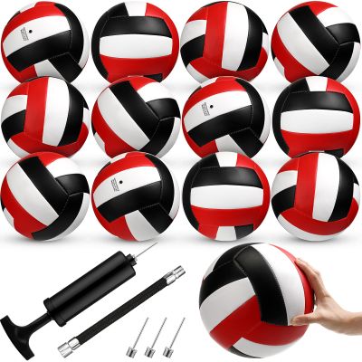 Wettarn 12 Pcs Official Size 5 Volleyballs Bulk Soft Recreational Volleyballs with Pump Regulation Size for Beginner Indoor Outdoor Beach Gym Pool Sand Sport (White,Red,Black)