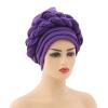African Turban Head Wraps for Black Women Braided Twisted Turbans Hats Stretchy Cancer Chemo Muslim (Purple-4, One Size) view 2