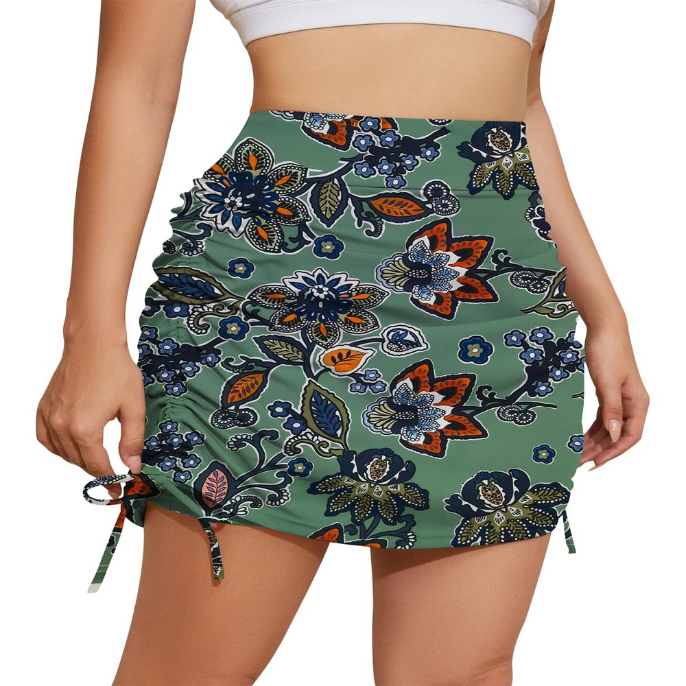 Cakulo Athletic Skorts for Woman Plus Size Skort Knee Length Swim Golf Tennis Skirts Pocket Casual High Waist Green 3XL