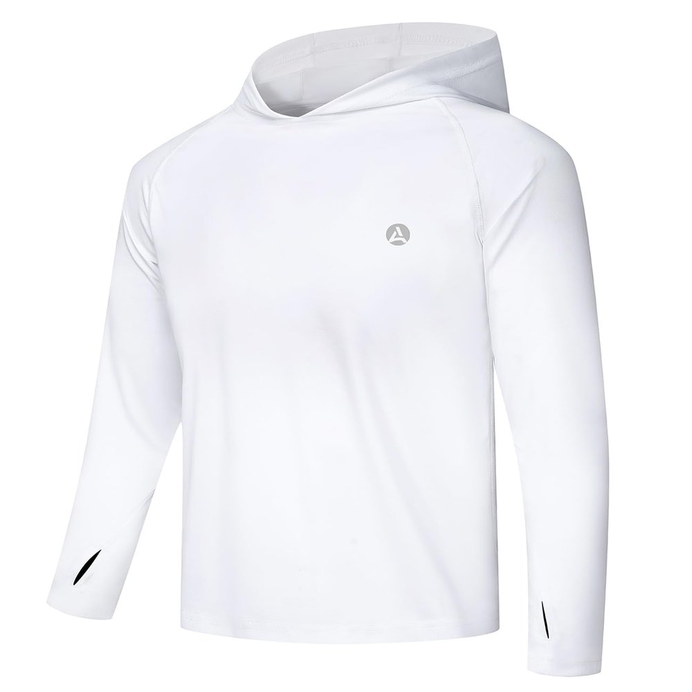 Boys Kids Sun Shirts Size 8 UPF50 Rash Guard Dri Fit Long Sleeve Hoodie Thumbhole Active Workout Running Playing Water Golf White