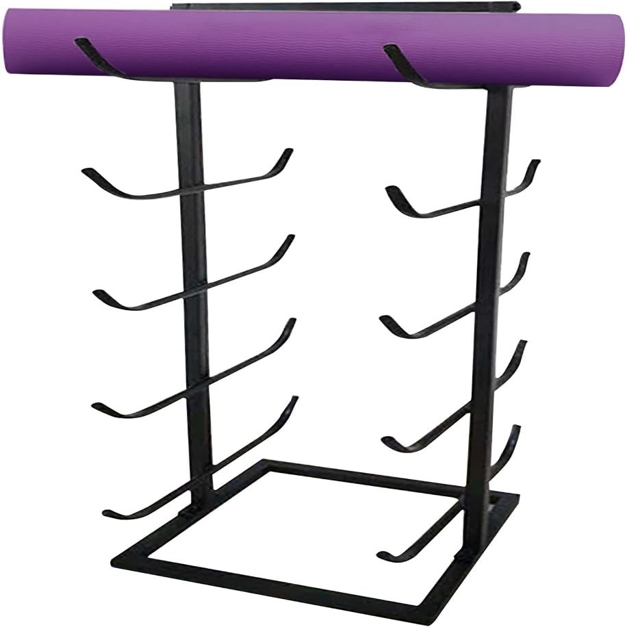 Bsetain Yoga Mat Holder Large Iron Yoga Mat Rack, Gold Foam Roller Storage Holders with Non-Slip Pads, for Home Gym Fitness Class School, Standing Carpet Holders (Color : Black)