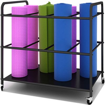 Bsetain Black Yoga Mats Storage Cart with Wheels, Holds 12 Foam Rollers - Commercial Gymnasium Workout Mats Holder, Home Office Pilates Mat Hanger (Color : Black)