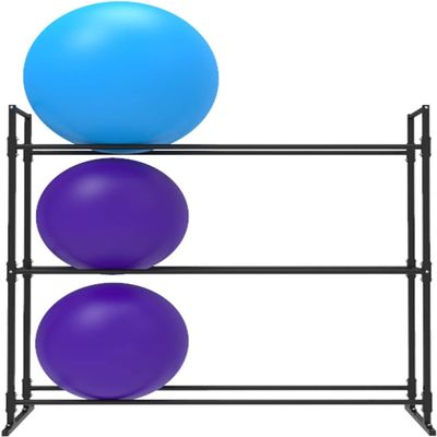 Katzowen Fitness Pilates Mat Storage Holder Industrial 3-Shelf Yoga Balls Holder - for Home Gym & Studio - Metal Floor Ball Locker for Basketball