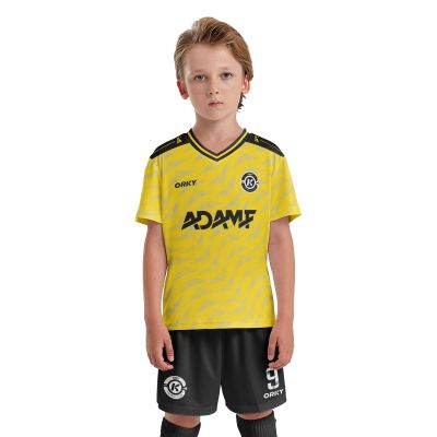 ORKY Kids Custom Soccer Jersey, Youth Personalized Football Shirt Short Set, Boy Girl Cool Team Uniform (Yellow 160cm)