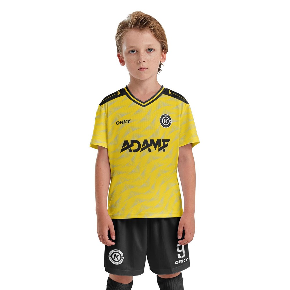 ORKY Kids Custom Soccer Jersey, Youth Personalized Football Shirt Short Set, Boy Girl Cool Team Uniform (Yellow 160cm)