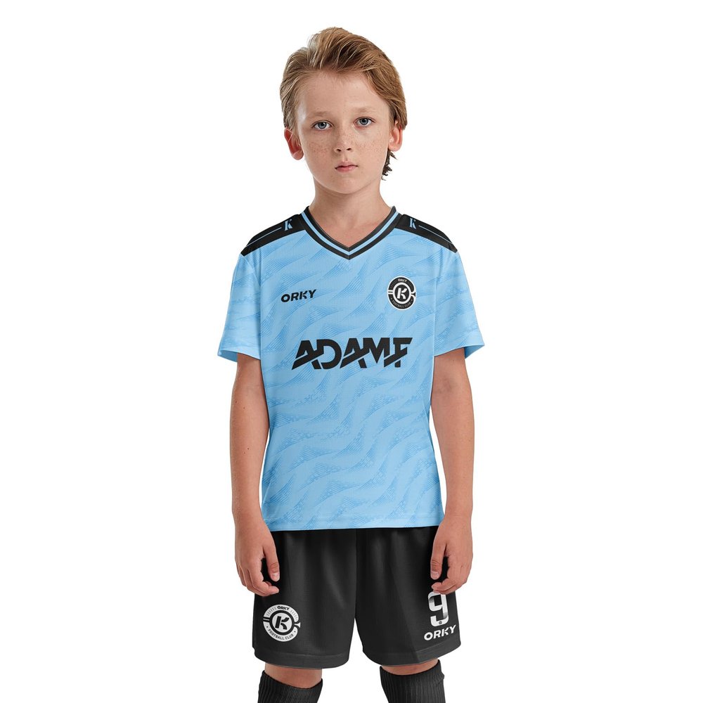 ORKY Kids Custom Soccer Jersey, Youth Personalized Football Shirt Short Set, Boy Girl Cool Team Uniform (Blue 120cm)
