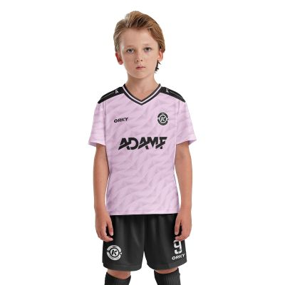 ORKY Kids Custom Soccer Jersey, Youth Personalized Football Shirt Short Set, Boy Girl Cool Team Uniform (Pink 110cm)