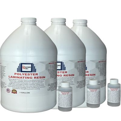 Polymer World- Polyester Resin 3 Gallon Kit with MEKP for Boats, Cars, Surfboard, RV, Pools,Canoes, Jetskis, Watercrafts (1, 3 Gallons)
