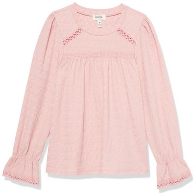 Speechless Girls' Smocked Cuff Long Sleeve Top, Blush, Medium